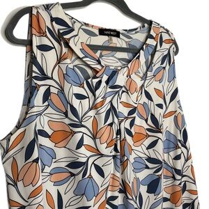 Nine West Floral Print Sleeveless Blouse - Blue and Orange